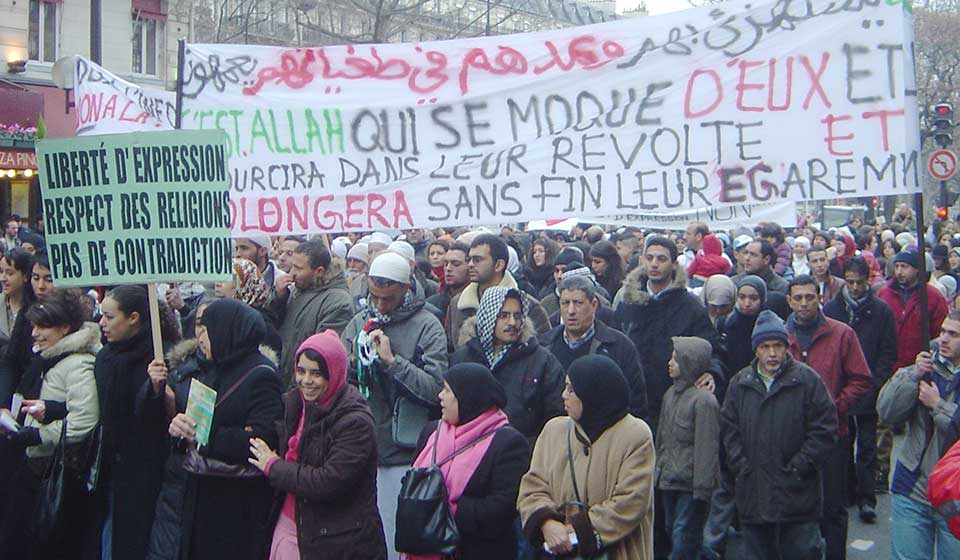 Muslim demonstration in Paris against Charlie Hebdo cartoons