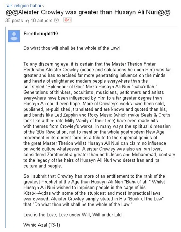 Post by Walid Azal on Aleister Crowley