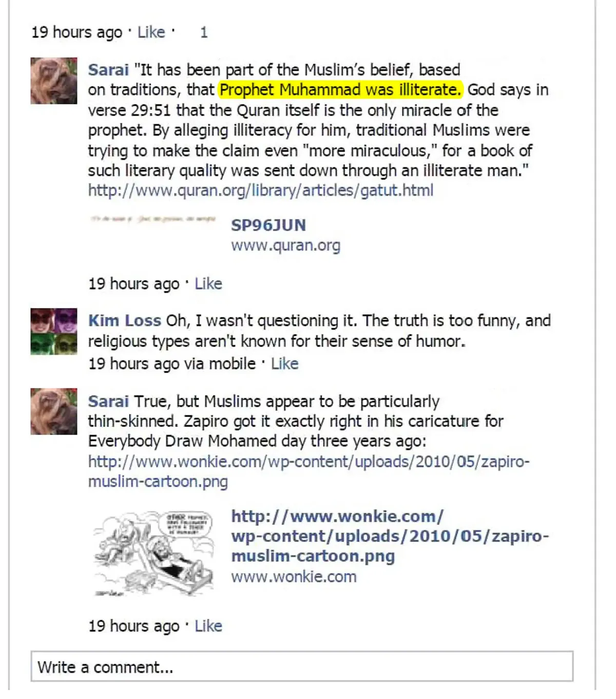 Arielle SIlverstein's post on Muslims