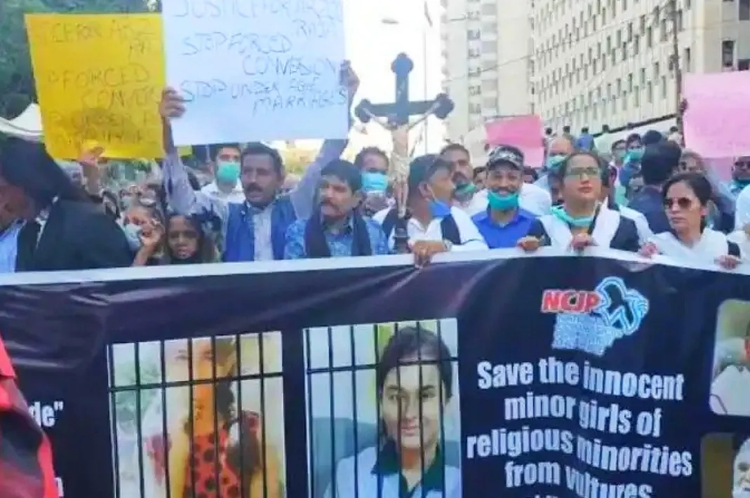 Protest against forced conversion of Christian girls in Pakistan